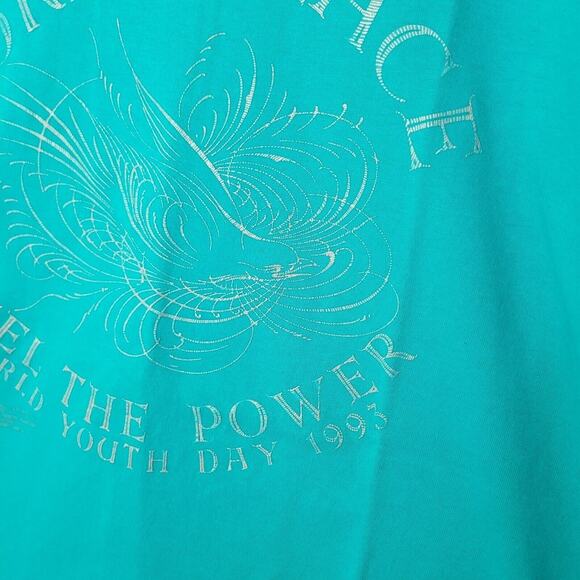 World Youth Day 1993 T Shirt Adult XL 90s Fruit of the Loom Made USA Blue VTG - Picture 2 of 10